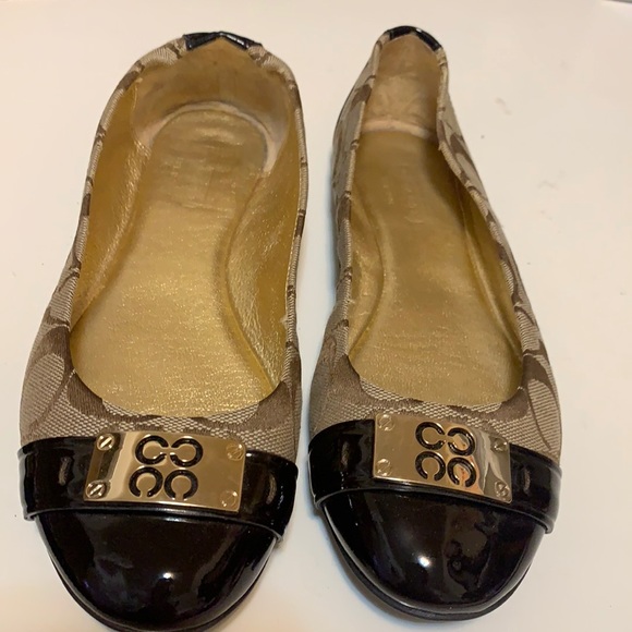 COACH CARLY MONOGRAM JACQUARD BALLET FLATS LEATHER TRIM SZ 6 - Picture 2 of 10